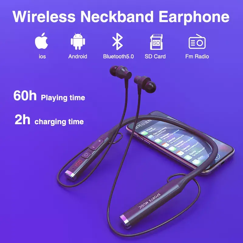 Big Battery FM Mp3 Bluetooth Neckband Headphones | KOFshop.com