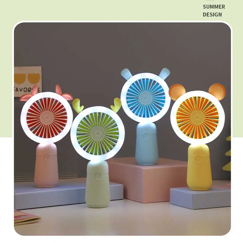 Portable Rechargeable Mini Electric Fan with Led Ring Light with Lower Noise - KOFshop.com -0592712107