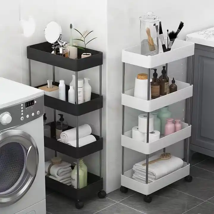 4 Layer Moving Storage Rack Shelf Wall Cabinet Home Organizer Trolley For Kitchen Bedroom Bathroom Narrow Space | KOFshop.com - 0592712107