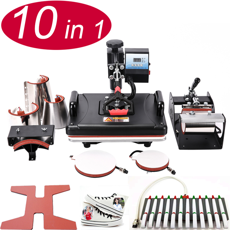 10 in 1 Multifunctional Heat Press Transfer Machine Sublimation Combo for Shoes Cap Pen Mug T-shirt