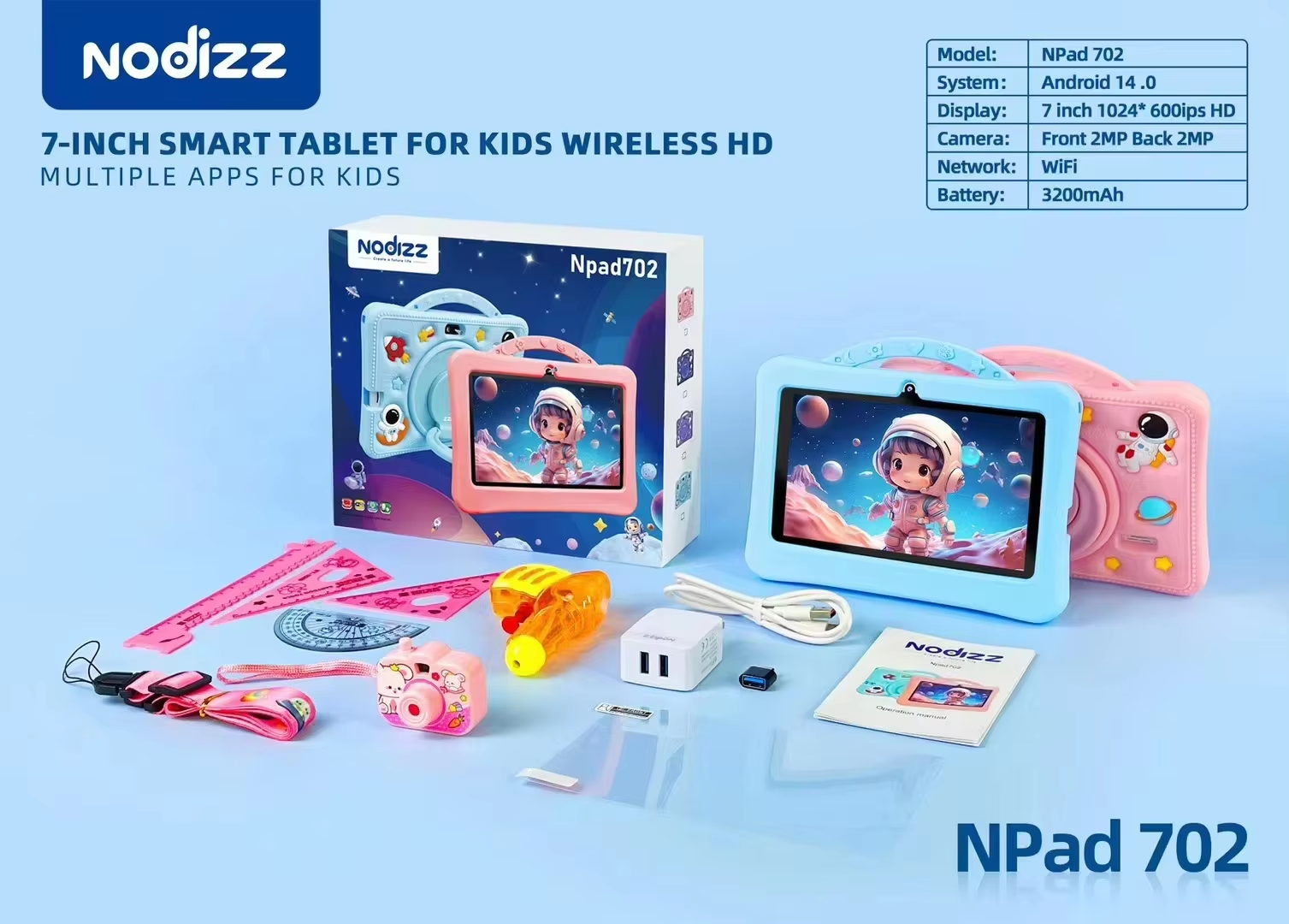 7 Inch Kids Tablet Android 14 Wifi Dual Camera Eye Protection Screen Anti-drop Case Educational Learning Tablet for Children