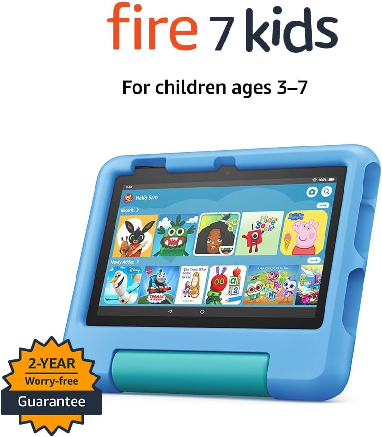Amazon Fire 7 Kids tablet | 7" display, ages 3–7, includes ads-free books, games and videos that children love, parental controls, 10-hour battery, 16 GB